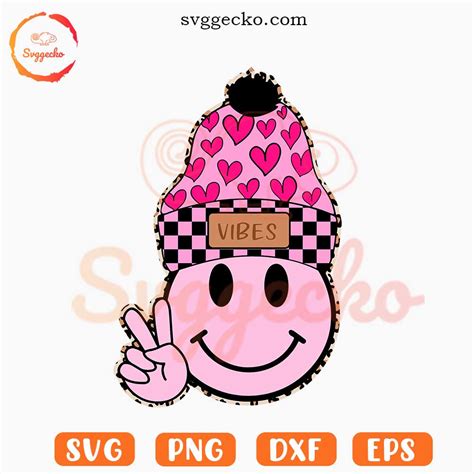 Smiley Face Beanie Vibes Valentine SVG, Cute SVG, Valentine's Day Retro SVG PNG Cut Files - Gecko