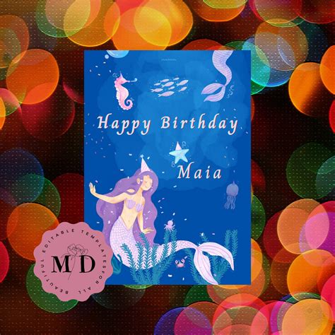 EDITABLE Mermaid Birthday Card Template, DIGITAL DOWNLOAD, Instant ...