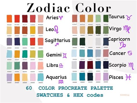 Zodiac 60 Color Palette, Color Palette, HEX Codes, iPad , Procreate App ...