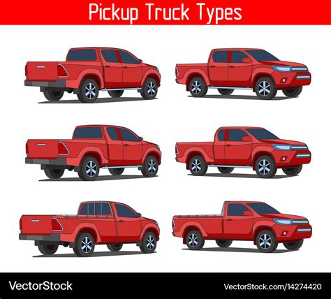 Truck pickup types template drawing set Royalty Free Vector