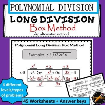 Polynomial Division Worksheets with Horizontal Box Method by Effortless