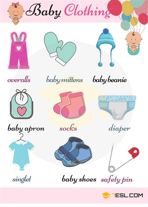 Baby Clothes Names in English with Pictures • 7ESL