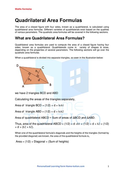 Quadrilateral Area Formulas-Detail Explanation With Solved Examples