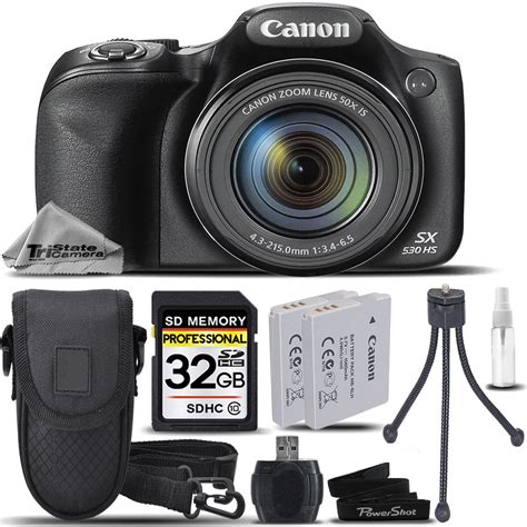 CANPSSX530KF Canon PowerShot SX530 HS Digital Camera (Black) + CASE +EXT BATT +TRIPOD + 32GB