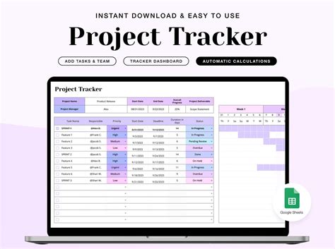 Project Tracker for Google Spreadsheet Project Manager Google Sheet ...