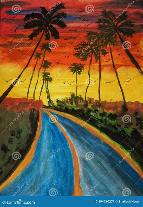 Sunset on a highway sketch stock illustration. Illustration of ...