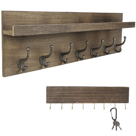 Excello Global Products Heavy Duty Rustic Wooden Coat Rack and Entryway Shelf 32" x10.25" for ...