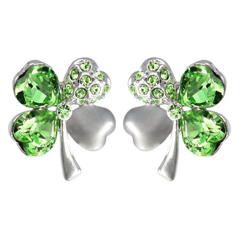 Green Four Heart Clover Earrings with Swarovski Crystals | 24 Style