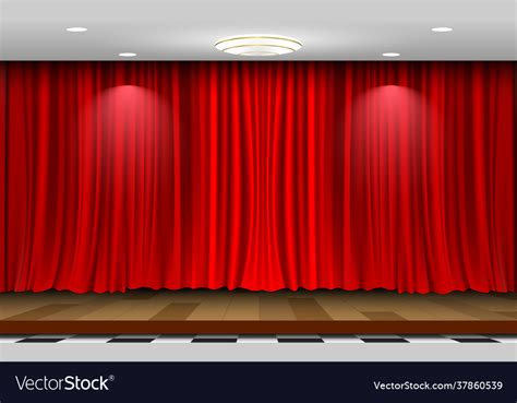 Bwooden stage and red curtain background Vector Image