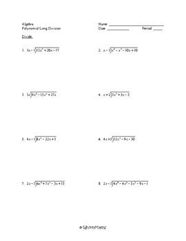 Polynomial Long Division Practice by WhittyMaths | TPT