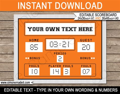 Printable Basketball Scoreboard Template | Basketball Signs