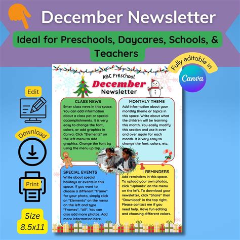 December Newsletter, Winter Theme Newsletter, Teacher Newsletter, Classroom Newsletter Template ...