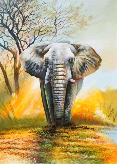 Buy Elephant painting Handmade Painting by KULDEEP SINGH. Code:ART_6706_39505 - Paintings for ...