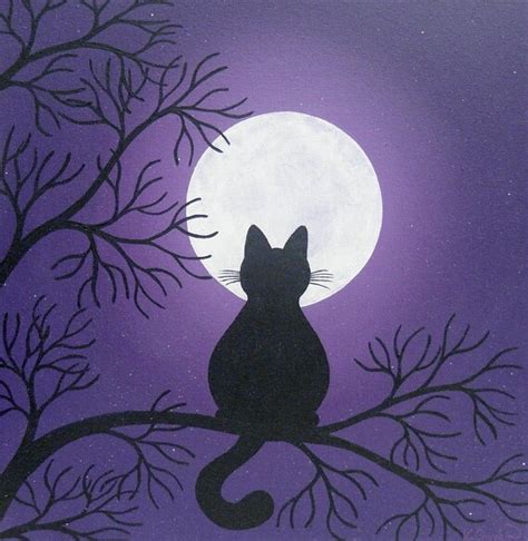 Black Cat in the Moonlight Painting