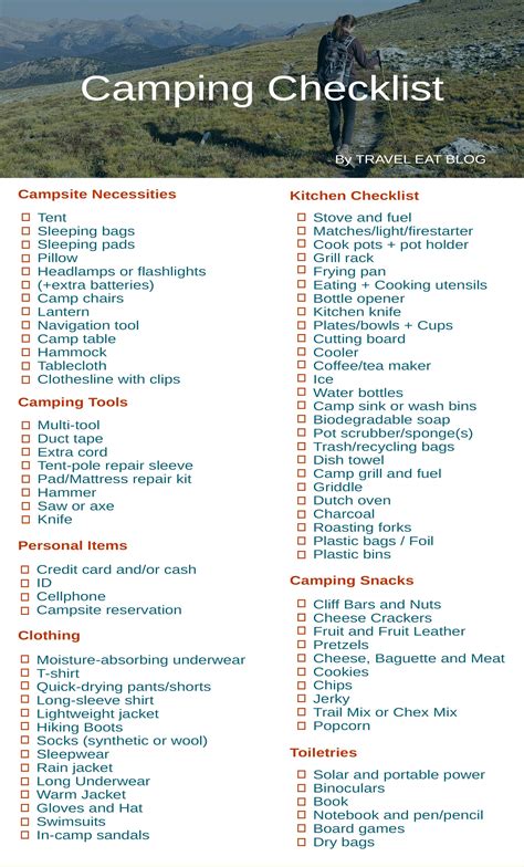 Printable Camping Checklist - Packing List - Travel Eat Blog