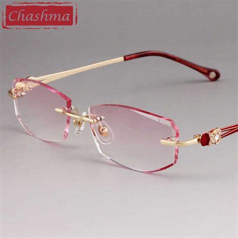 Chashma Pure Titanium Fashionable Lady Eye Glasses Diamonds Rimless Spectacle Frames Women|frame ...