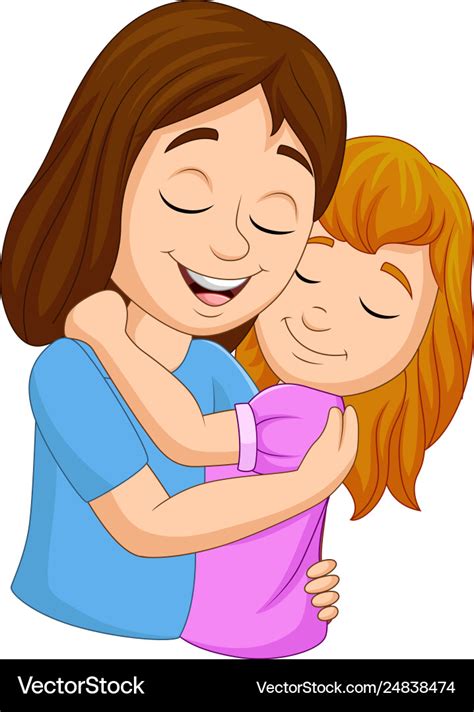 Cartoon happy mother hugging her daughter Vector Image