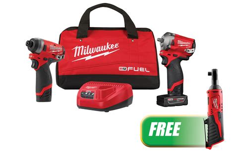 Milwaukee MWK2599-22R M12 FUELTM 2-Tool Automotive Combo Kit w/FREE M12™ Cordless 3/8" Ratchet ...