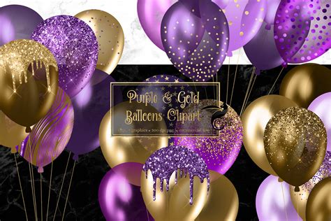 Purple and Gold Balloons Clipart Glitter Balloon Png Digital - Etsy