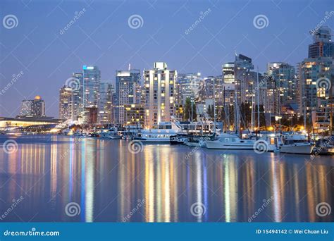 Vancouver skyline at night stock photo. Image of architecture - 15494142