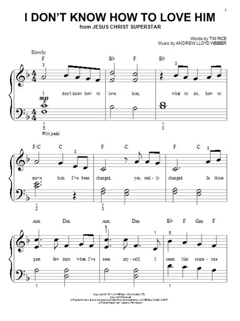 Andrew Lloyd Webber: I Don't Know How To Love Him - Piano (Big Notes) | Sheetmusicdirect.com