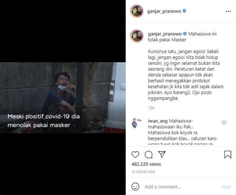 Viral Ganjar Pranowo Marahi Mahasiwa Positif Covid-19 yang Tolak Pakai Masker Setahun