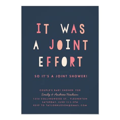 Joint Effort Couple's Baby Shower Invitation Navy | Zazzle