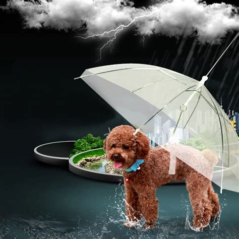 Transparent Pet Umbrella Portable Small Dog Puppy Umbrella Gear with Dog Leads Raincoat for Dogs ...