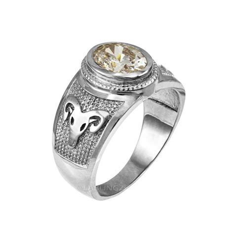 Sterling Silver Aries Zodiac Sign April Birthstone Clear CZ Ring ...