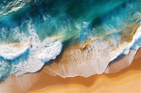 Premium AI Image | An aerial view of a beach with a blue ocean and waves