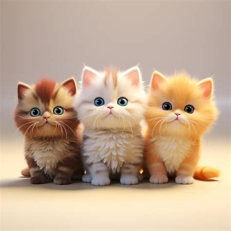 Premium Photo | Cute kittens three colorful cats pets 3d illustration AI generation