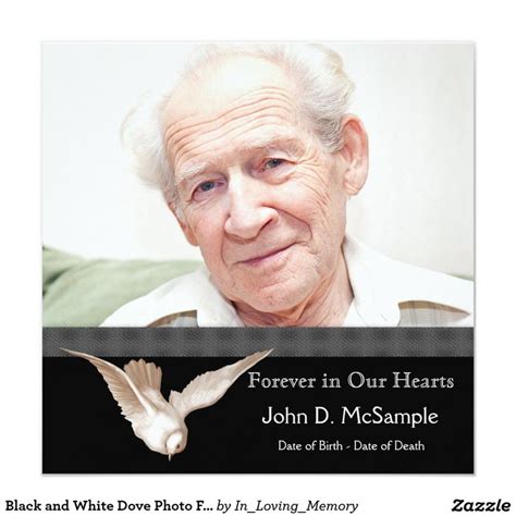 Black and White Dove Photo Funeral Announcements | Zazzle.com | White ...