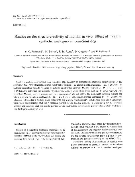 (PDF) Studies on the structure-activity of motilin in vivo. Effect of motilin synthetic ...