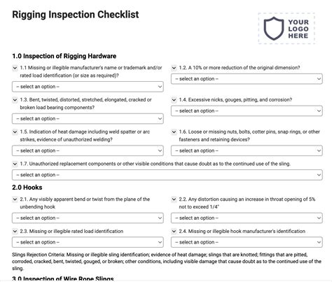 Rigging Inspection Form Checklist - Joyfill