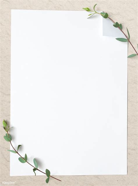 Blank White Paper with Green Leaves - Paper Template