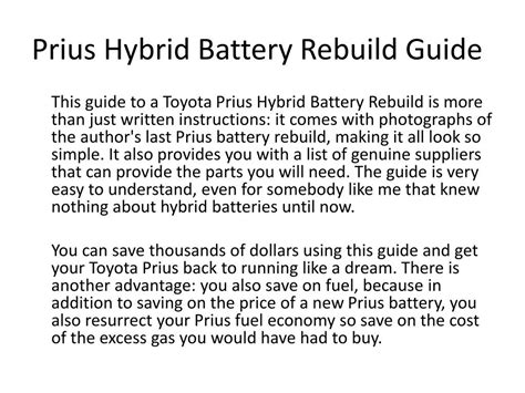 PPT - Toyota Prius Hybrid Battery Rebuild Review PowerPoint ...