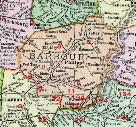 Barbour County, West Virginia 1911 Map by Rand McNally, Philippi, Elk ...