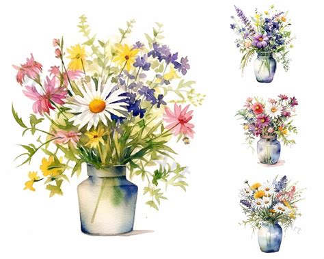 Watercolor Wildflowers Clipart 8 High Quality Pngs Digital Download for Personal and Commercial ...