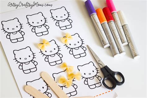 Super Cute Hello Kitty Craft Bookmark Using Pasta- free printable