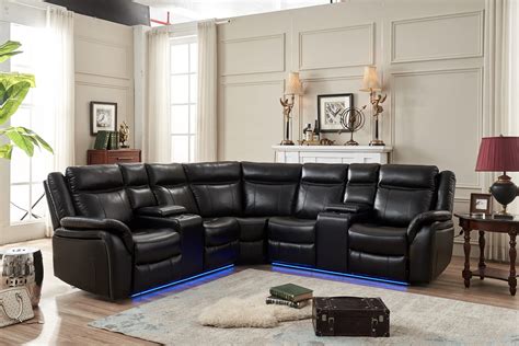 Buy Power Reclining Sectional Sofa Set Faux Leather Recliner Couch with LED Lights/USB Port ...