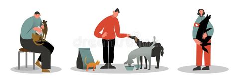 Volunteers Helping Animals Cartoon Illustrations Set Stock Vector ...