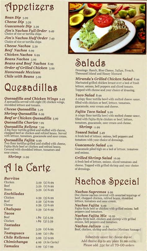 Mazatlán Restaurant menu in Brentwood, Tennessee, USA