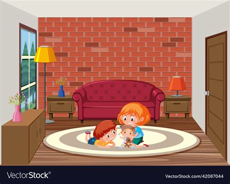 Living room scene with children cartoon character Vector Image