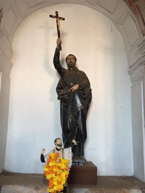 A statue of St. Francis Xavier on a missionary to India, Japan and ...