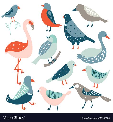 Colorful doodle bird set Royalty Free Vector Image