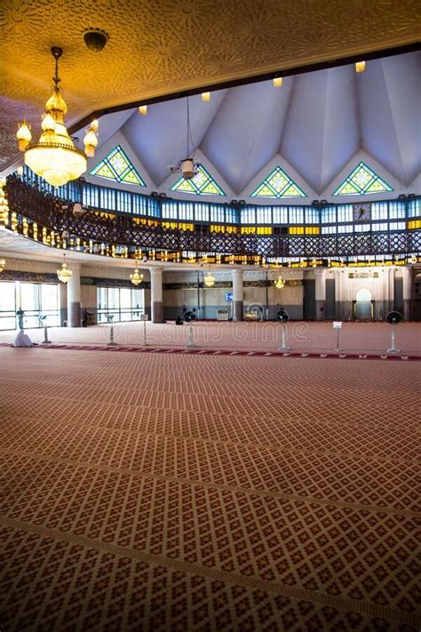 Interior view of national mosque Masjid Negara at Kuala Lumpur, Malaysia. Interior view of ...