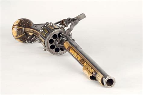 The World's Oldest Known Revolver. Made in 1597 by Hans Stopler in Nüremberg, Germany. Flintlock ...