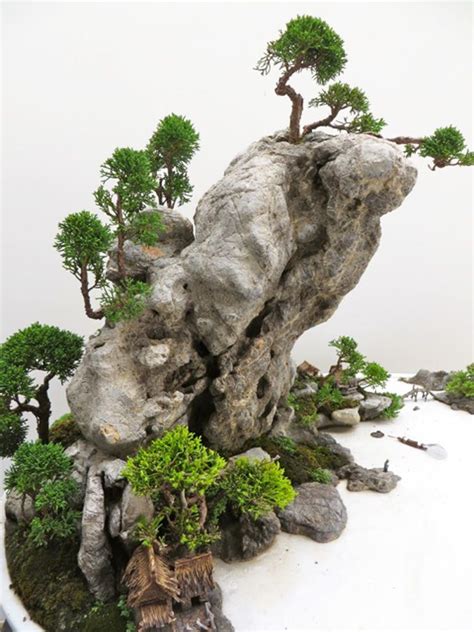 A close-up of a part of a penjing style planting from the World Bonsai ...