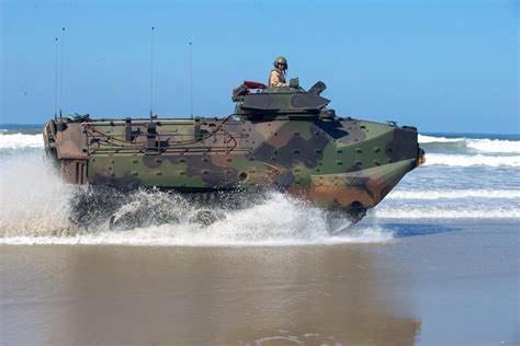 A Marine amphibious assault vehicle during an exercise at Camp Pendleton, Calif., April 22, 2019 ...