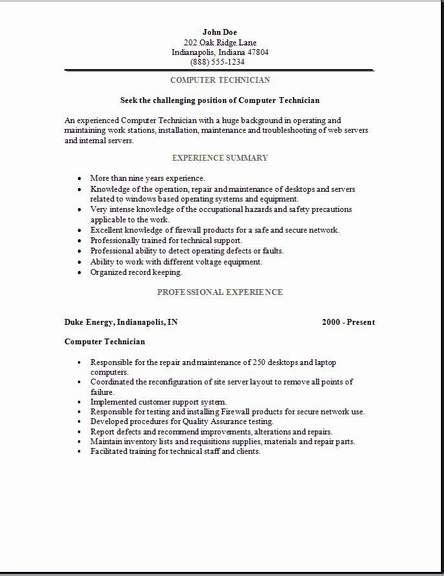 Computer Technician Resume, examples,samples Free edit with word